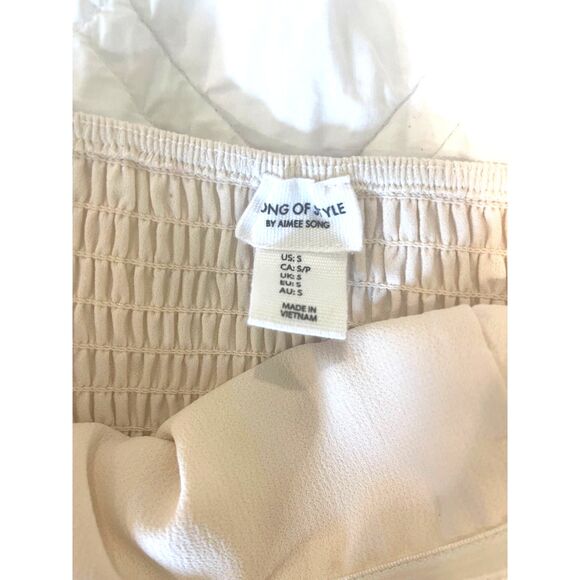 Revolve Song of Style Smocked Mini Dress Sz S Minimalist Classy Preppy Ivory - Picture 2 of 5